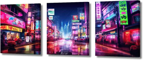 Vista 96 de Lienzo decorativo para pared de sala de estar, lienzo Cyberpunk, decoración de pared de 3 paneles, decoración de pared para el hogar, dormitorio