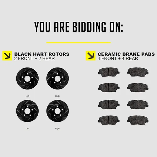 Vista 3 de Hart Brakes Kit de rotores y pastillas de frenos delanteros y traseros, frenos y rotores delanteros y traseros, frenos y rotores delanteros