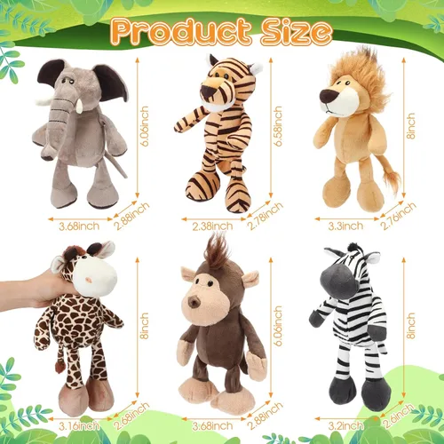 Vista 2 de HyDren Juego de 12 animales de peluche de safari de 8 pulgadas, animales de la selva, para niños y niñas, animales del bosque de felpa, león