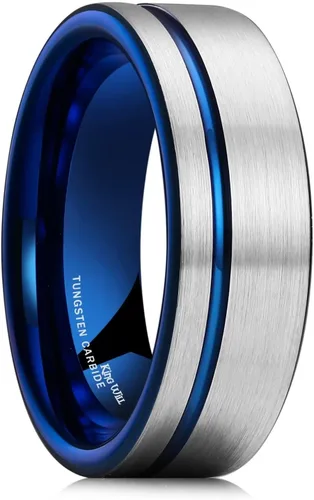 Vista 63 de King Will Anillo de boda de carburo de tungsteno para hombre con diseño de ranura, 6/7/0.315 in de ancho, acabado cepillado/pulido para hombre