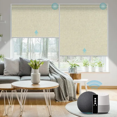 Vista 36 de SmartWings Z-Wave/Zigbee Smart - Persianas enrollables, vinilo beige Persianas motorizadas eléctricas 100% opacas con control remoto, persianas