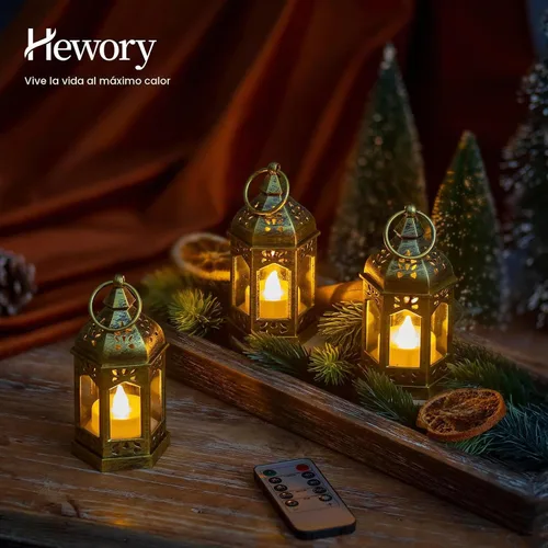 Vista 4 de Hewory 10 mini linternas doradas para decoración de fiestas, velas LED