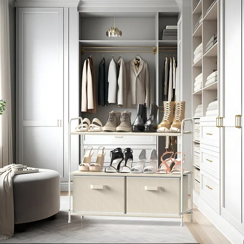 Vista 8 de Simple Houseware Almacenamiento de armario de 3 niveles con 2 cajones, color beige