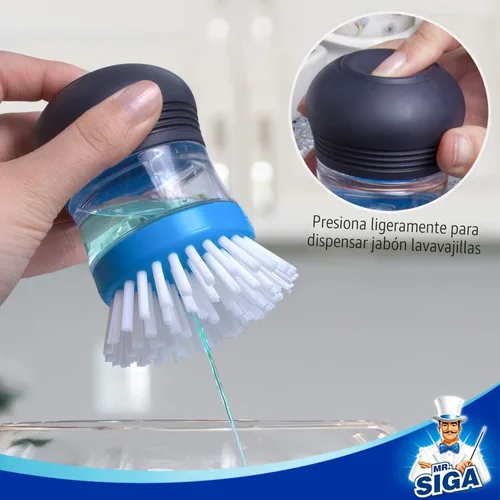 Vista 5 de MR.SIGA Cepillo dispensador de jabón, cepillo de cocina para limpiar platos, ollas, sartenes, fregaderos, paquete de 2, azul marino/azul