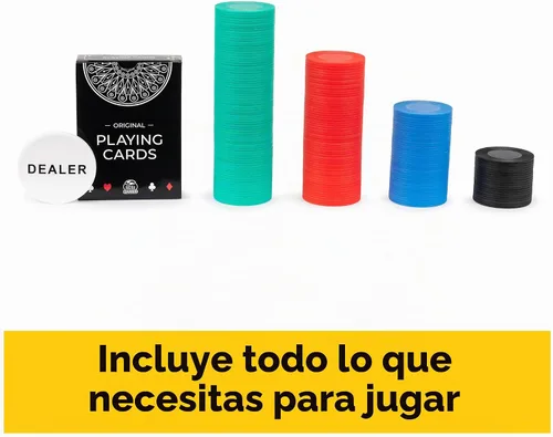 Vista 4 de Spin Master Games Cardinal Classics, Juego de 200 fichas de póquer con botón de distribuidor de baraja Texas Hold 'Em Classic Casino Juego de mesa