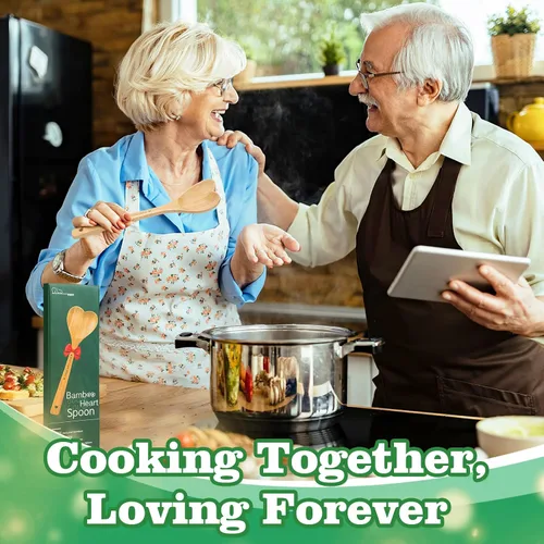 Vista 3 de Cuchara de bambú en forma de corazón para cocinar, cocina de madera con cuchara de amor, utensilios de cocina, regalos para abuela, mamá, pareja
