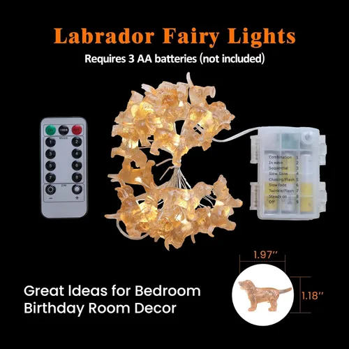 Vista 7 de Guirnalda de luces de hadas labrador, luz decorativa única, regalos para perros para niñas, lindas luces 20 LED, 8 pies, funciona