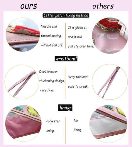 Vista 3 de HAIBOLAN Monogram Clear Stadium Purse Bag Chenille Letter Travel Patch Pouch Snack Makeup Wristlet