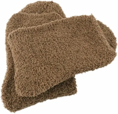 Vista 4 de 5 Pairs Womens Fuzzy Socks Soft Winter Warm Solid Socks for Ladies Café