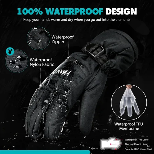 Vista 2 de Hikenture Ski Gloves Men -Waterproof Insulated Snow Gloves with 3M Thinsulate -Touchscreen Winter Snowboard Gloves for Cold Weather, Windproof