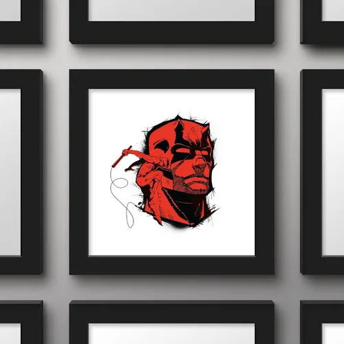Vista 2 de Trends International Gallery Pops Marvel Comics Daredevil - Póster de pared con insignia de diablo rojo, 12.00 x 12.00 pulgadas, versión de marco