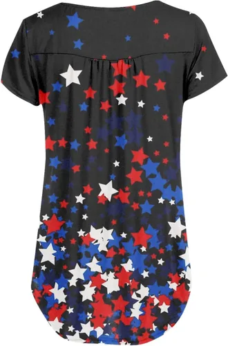 Vista 3 de Camisetas para mujer del 4 de julio, camiseta con la bandera estadounidense para mujer, blusa patriótica, casual, 4 de julio