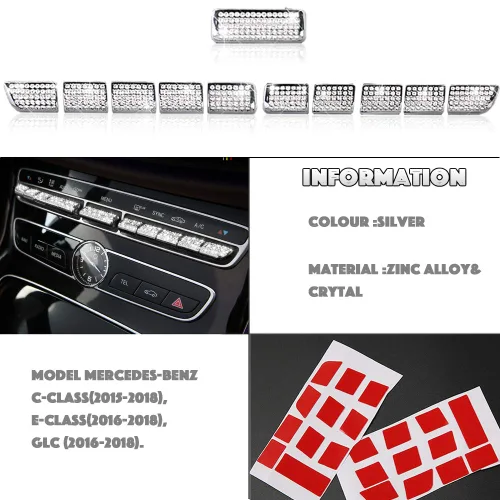 Vista 3 de PGONE Piezas de cristal brillantes para interruptor de control de aire acondicionado, tapas de regulador, calcomanías para viseras interiores