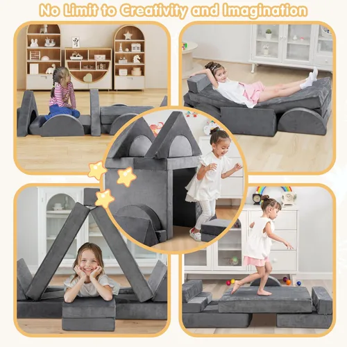 Vista 7 de JY QAQA - Juego de sofá modular de 18 piezas, sofá modular para niños pequeños con diseño de espuma convertible para niños y niñas, sofá modular