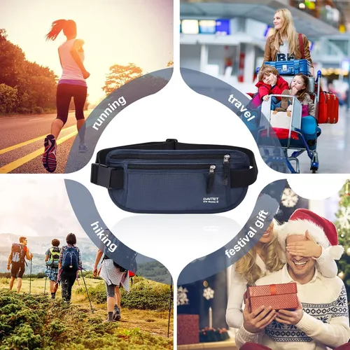 Vista 115 de DAITET Cinturón de dinero, soporte para pasaporte, cartera de viaje oculta segura con bloqueo RFID, riñonera encubierta (negro), Negro, Rfid