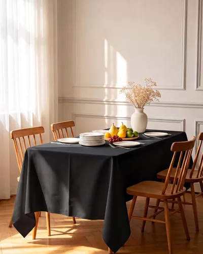 Vista 8 de Mantel de Mesa Rectangular Negro - Paquete de 6, 60" × 84" Mantel de Tela Lavable para Mesas de 5 Pies, Resistente a las Arrugas y a Prueba de Calor