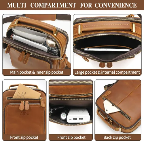Vista 6 de Bolso cruzado de cuero para hombre, bolso de mensajero para hombre, bolso pequeño para maletín para hombres, bolsa de oficina, bolsa de mano