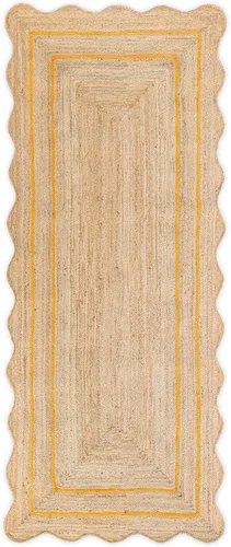 Vista 20 de Alfombra de yute natural ondulada con borde festoneado de Weaving Village, alfombra bohemia de yute para entrada, alfombra de pasillo estilo granja