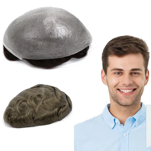 Vista 33 de GEXWORLDWIDE GEX 62 colores tupé para hombres 0.002 in piel ultra fina V-loop 8x10 pulgadas cabello humano conjunto gris densidad densidad densidad