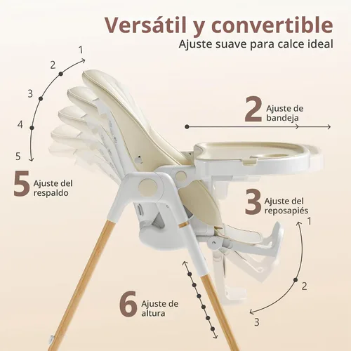 Vista 2 de Kinder King Silla alta plegable para bebés y niños pequeños, asiento Beige