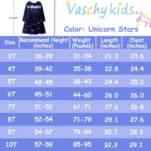 Vista 6 de VASCHY Dress for Girls, Cute Girls Casual Autumn Spring Long-Sleeve Outfit,ToddlerLittleBig Kid Girls Clothing Size 3-10T
