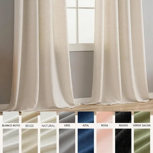 Vista 5 de Cortinas de lino natural de 96 pulgadas de largo, 2 paneles para sala de estar, cortinas de lino semitransparentes con ojales negros, cortinas