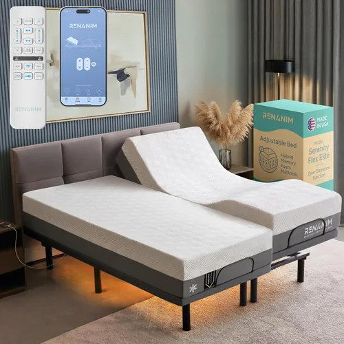 Vista 9 de SFE - Base de cama ajustable individual XL con colchón, espuma viscoelástica híbrida de 12 pulgadas, espacio libre, control remoto inalámbrico