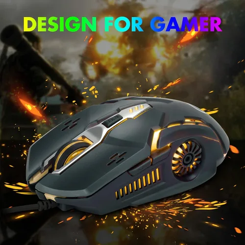 Vista 7 de CHONCHOW Gaming Mouse, Wired Mouse, Mouse for Laptops, 3200 DPI LED Backlight 6 Button, 7 Color Breathing Lights with 1.5M Cable for Gamers, Silent