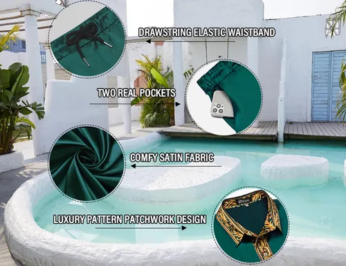 Vista 4 de Conjunto de camisa hawaiana y pantalón corto para hombre, conjunto de 2 piezas, estampado de lujo, casual, con botones, manga corta, camisa de satén