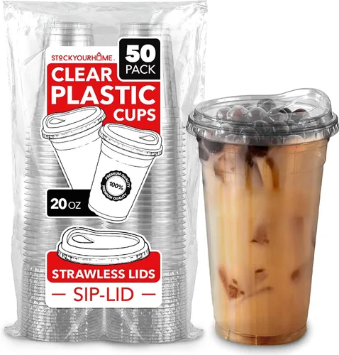 Vista 9 de Vasos de plástico transparente de 16 onzas con tapas desechables, taza Togo con tapa para sorber sin popote para batidos, café helado, limonada