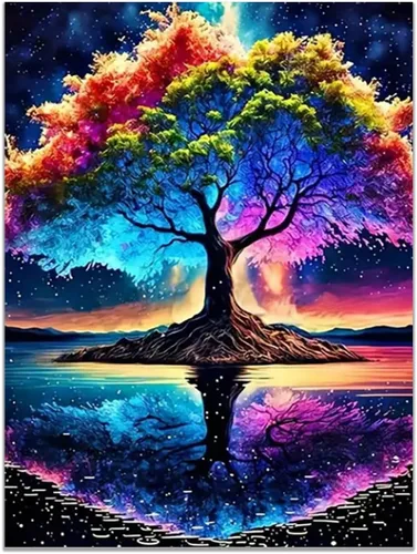 Vista 14 de VOCBAN Nature Tree of Life Abstract Pictures Canvas Painting Large Modern Canvas Wall Art Colorful Trees Living Room Wall Decor Plant Prints(black