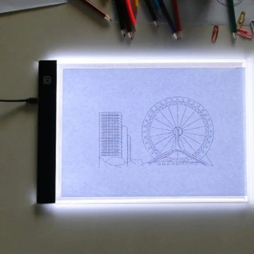 Vista 5 de Caja de luz de brillo ajustable A5, caja de luz LED para trazado, tablero de dibujo artístico, bloc de copia con función de memoria, mesa con cable