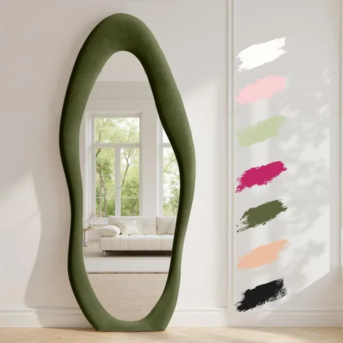 Vista 14 de Anpark Espejo de Cuerpo Completo 63"x24" Espejo de Piso de Cuerpo Completo Irregular Montado en Pared con Soporte Marco Envuelto en Franela Negra