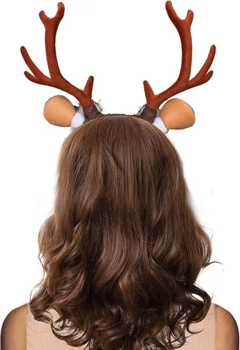 Vista 2 de Accesorios de disfraz de ciervo para mujer, diadema con orejas de cuerno, diadema de cuernos de cervatillo para Navidad, disfraz de Halloween
