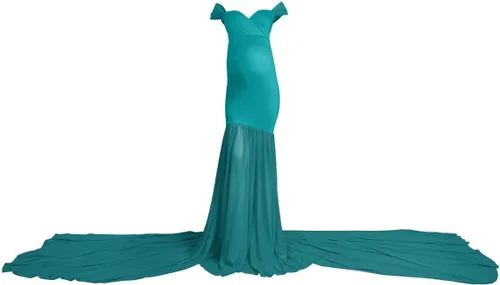 Vista 6 de Vestido de maternidad para mujer para fotografía, sirena con hombros descubiertos, ajustado, vestido de gasa, holgado, para baby shower, maxi