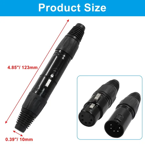 Vista 2 de Hordion Adaptador de enchufe de micrófono XLR macho y hembra de 5 pines, conector de micrófono, conector de micrófono XLR terminales de cable