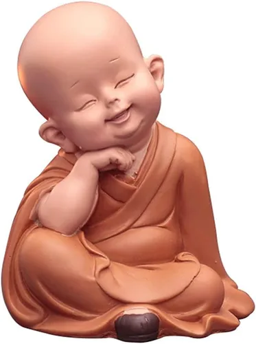Vista 18 de Mini pequeña estatua de Buda monje, escultura de resina de monje tallada a mano, estatua de Buda monjes, adornos decorativos, linda figura