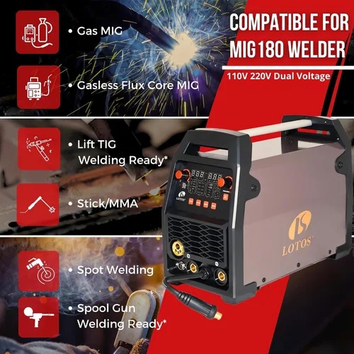 Vista 2 de LOTOS MIG180 Soldador MIG de 180A, 6 en 1 Gas MIG, MIG con Núcleo de Fundente sin Gas, Electrodo, TIG con Elevación, Punteo, Máquina de Soldadura