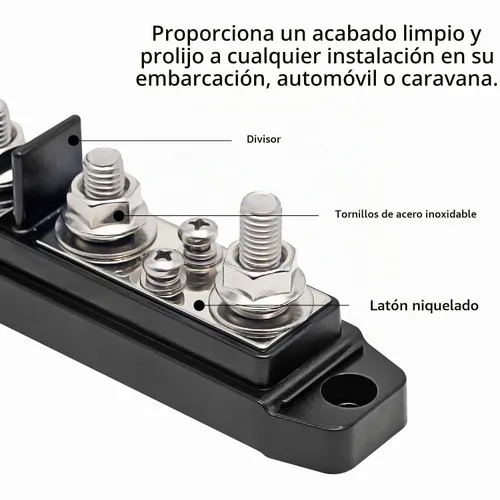 Vista 4 de RECOIL BBPG4 Barra de distribución positiva y negativa con 4 pernos de 5/16” (M8) y 4 terminales de tornillo #8, bloque de distribución de potencia