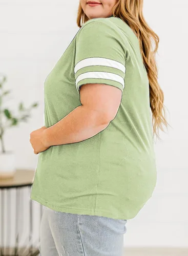 Vista 21 de Eytino Blusas de talla grande para mujer, cuello en V, manga corta, a rayas, casual, holgada, con bolsillo (1X-5X)