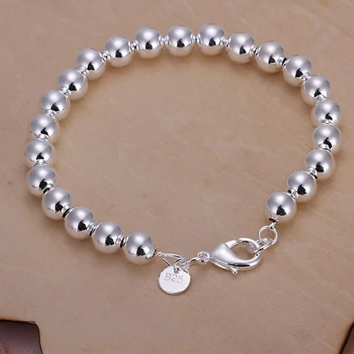 Vista 6 de Brazalete de plata esterlina 925 con cuentas redondas, 8 mm