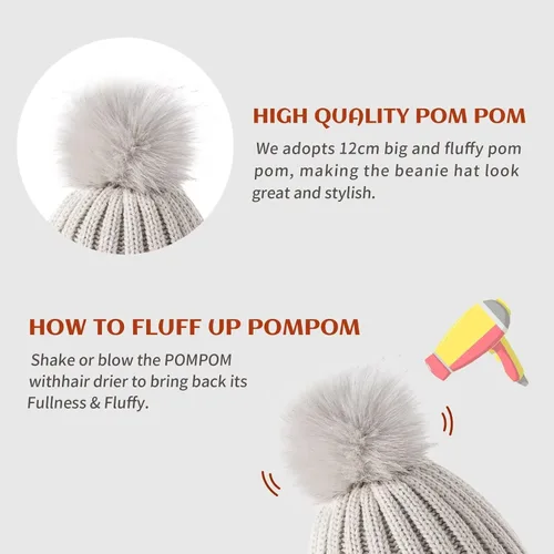 Vista 5 de MSDC Beanie for Women with Pom Pom 3 Pack Winter Hats for Women Fashion Knit Warm Skull Cap Womens Beanie for Cold Weather
