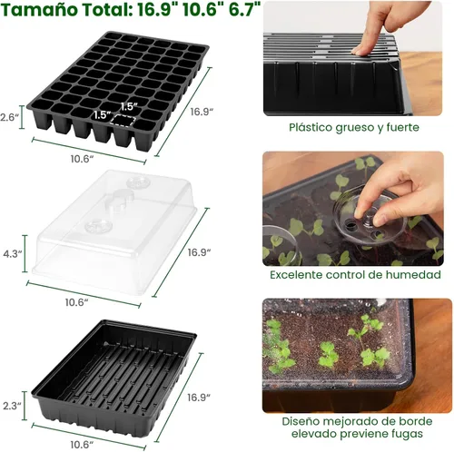 Vista 4 de SOLIGT Kit de inicio de semillas de 60 celdas con luz de crecimiento y alfombrilla térmica, bandeja de inicio de semillas con cúpula de 4.3