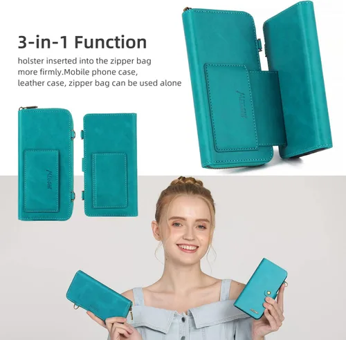 Vista 6 de Compatible con Samsung Galaxy Note 20 Ultra Glaxay Note20 Plus 5G - Funda tipo cartera multifunción 2 en 1 desmontable magnética para teléfono Azul