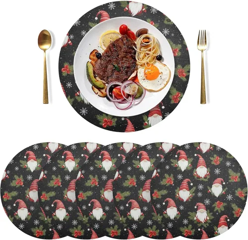 Vista 3 de Whimsical - Manteles individuales de mesa de comedor de Navidad, resistentes al calor, antideslizantes, redondos para cocina, talla 6 pulgadas