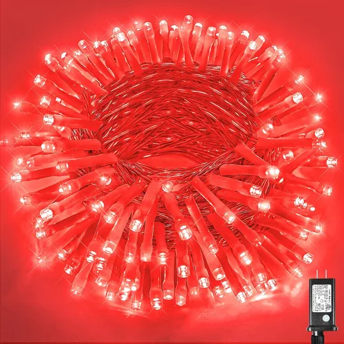 Vista 22 de Guirnalda de luces navideñas con 100 LEDs, tira de 33 pies, 8 modos, conectable, impermeable, parpadeante, con temporizador y memoria, para Azul
