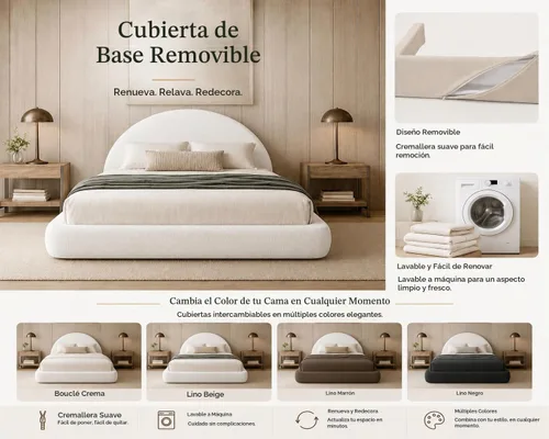 Vista 2 de Cama redonda – Funda lavable con cremallera – Espuma suave tapizada de lino – Modular minimalista moderno – Media luna – Se vende por separado