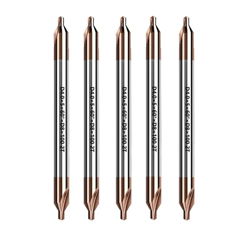 Vista 3 de 5Pcs Double End Solid Carbide Center Drills for Steel use, Combined Pilot Drill and 60° Countersink (0.4mm Dia x 4mm Shank, 50mm OAL)