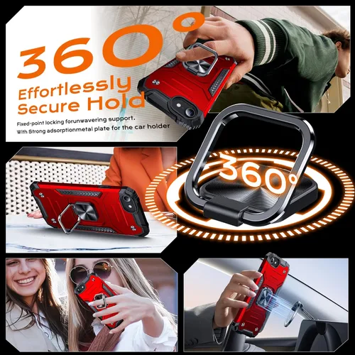 Vista 4 de Anqrp Funda resistente para iPhone 6/7/8/SE/SE2 con soporte de anillo mejorado y agarre, grado militar, a prueba de golpes, resistente y robusta