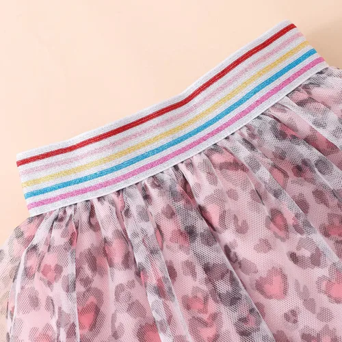 Vista 4 de RETSUGO Conjunto de falda de tul para niñas, dos piezas, manga con volantes, unicornio, vestido tutú, vestido de verano para fiesta de cumpleaños